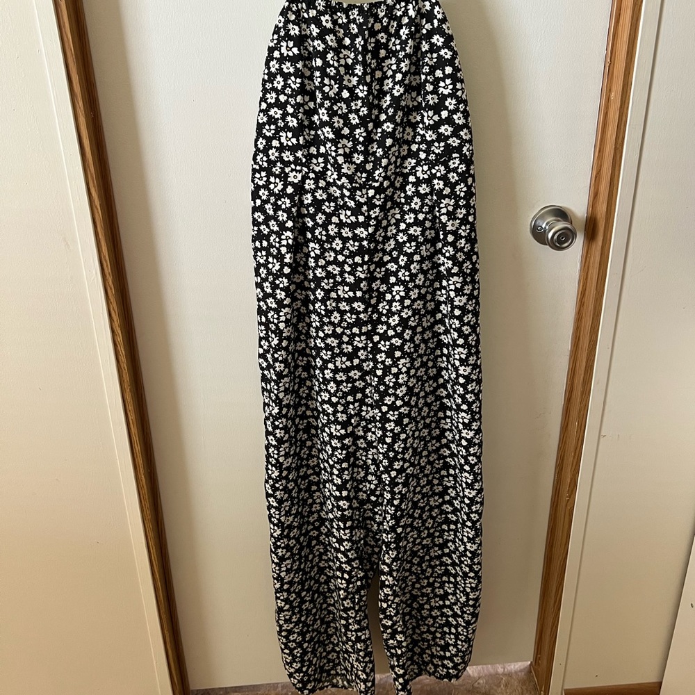 Shein jumpsuit black with white flowers.